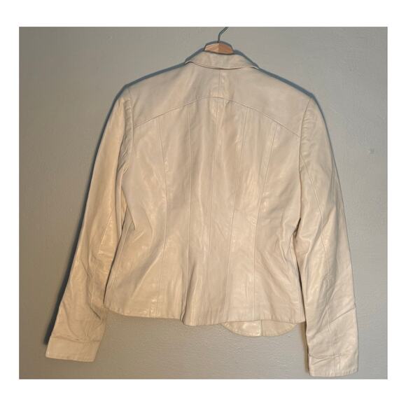 Size 8 Vintage Yigal Azrouel Designer 100% Leather White Ruffle Jacket - Picture 4 of 6